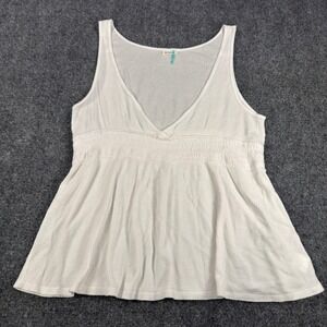 Old Navy Y2K White Waffle Knit Empire Waist V-Neck Peplum Tank Top Womens Size M